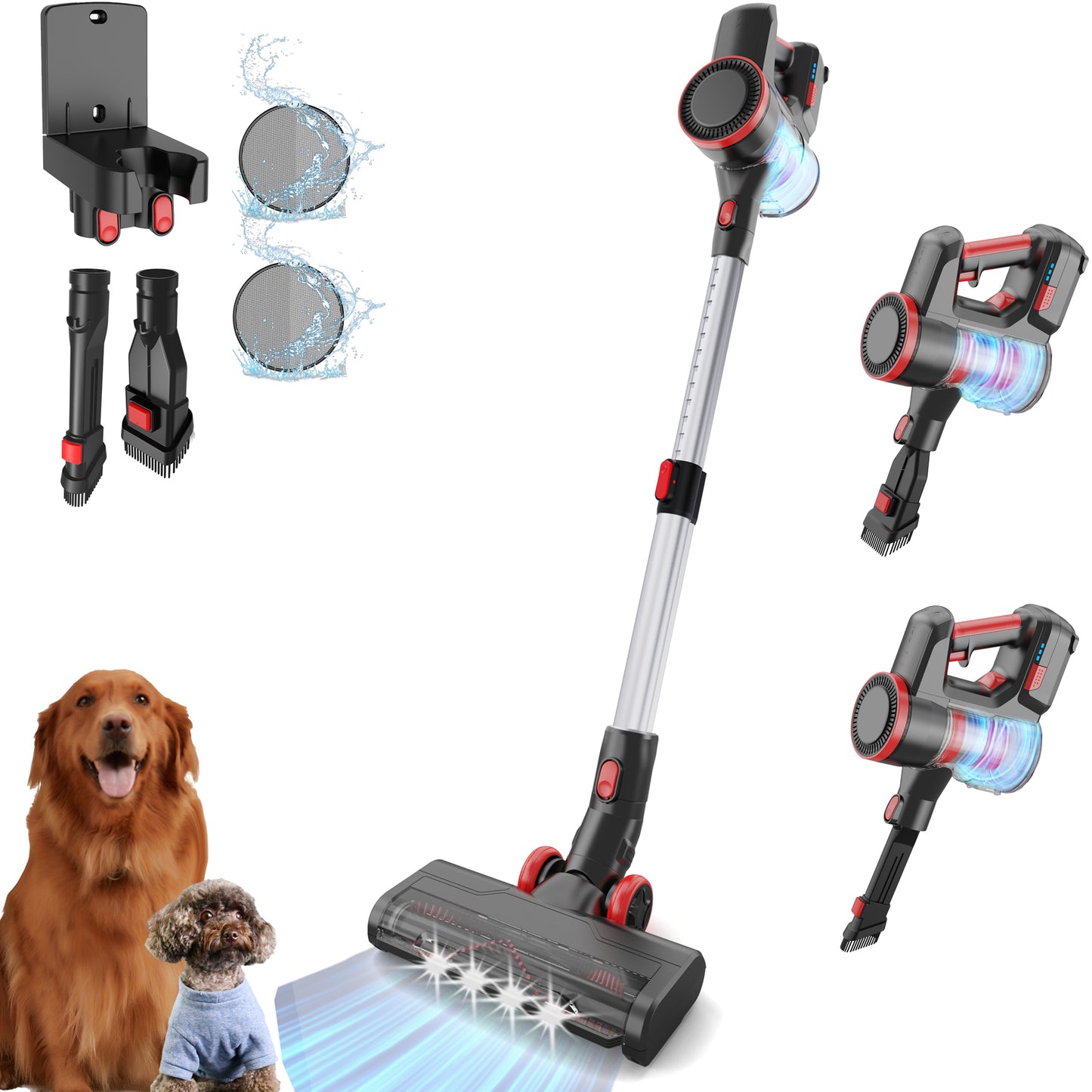 KANPETS Cordless Vacuum Cleaner, 25kPa Utral Powerful Suction, Up to 40 Min, 6 in 1 Lightweight Stick Vacuum Cleaner Optimal Cleaning for Home Car Hardwood Tile Low Pile Carpets